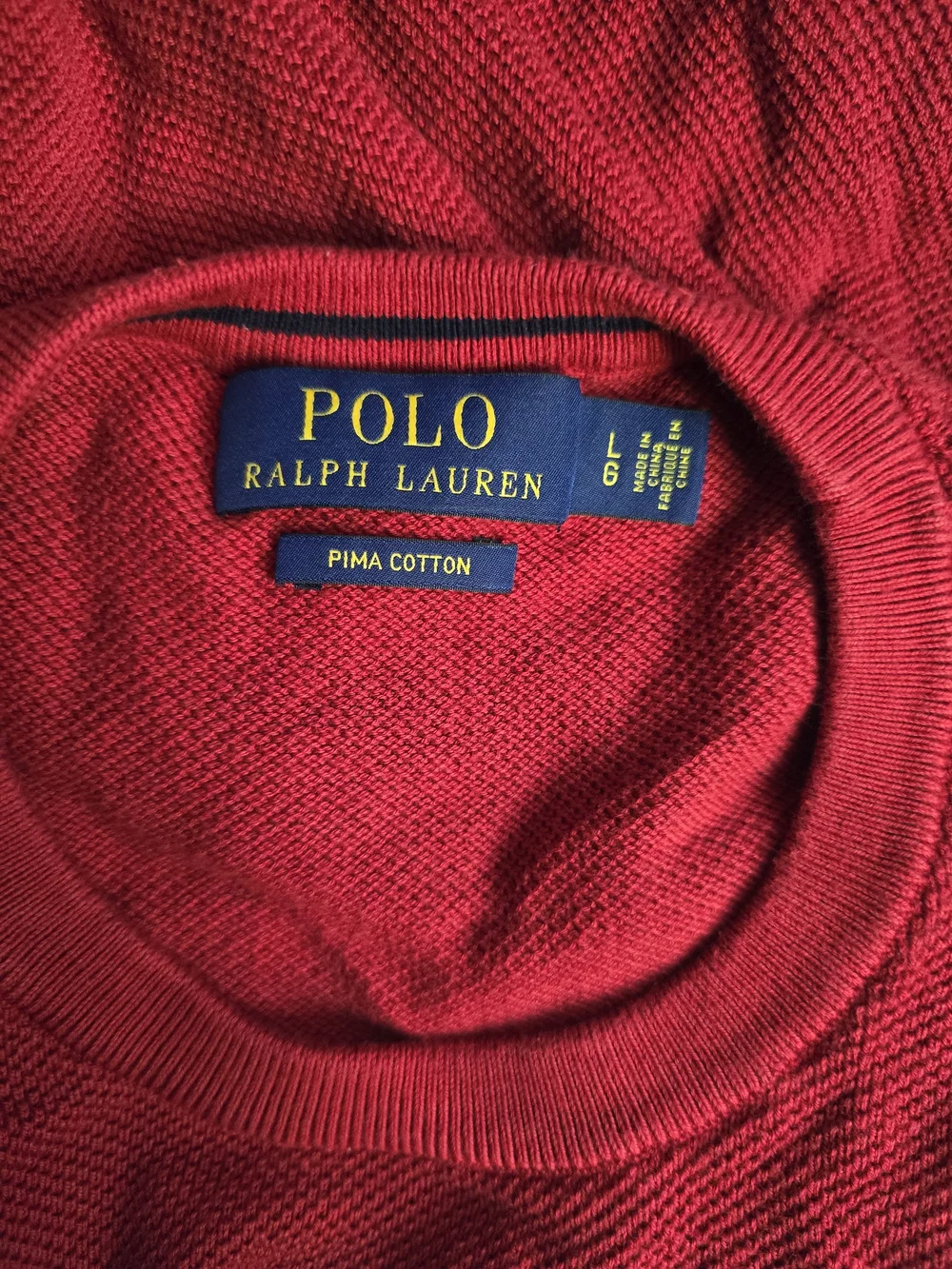 Polo by Ralph Lauren Red Crewneck Sweater with Blue Pony 100% Pima Cotton Large